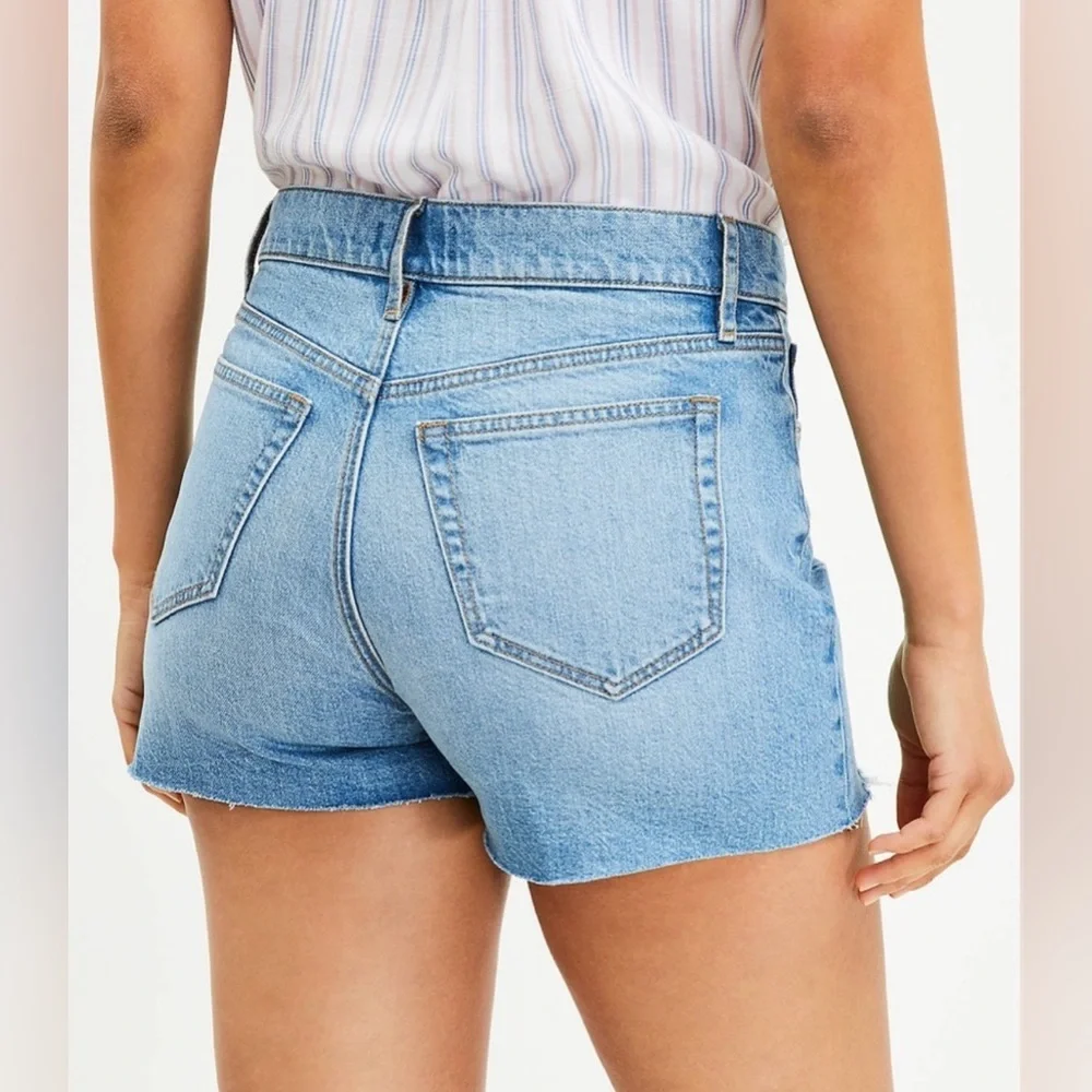 LOFT Button Front High Rise Destructed Cut Off Blue Denim Jean Shorts 32/14